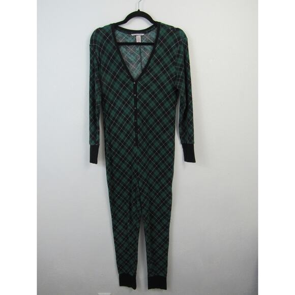 Victoria’s Secret Thermal Long One Piece Onesie Pajama Size Medium Spruce Plaid - Picture 3 of 7